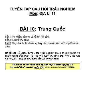 Tuyển tập câu hỏi trắc nghiệm môn Địa lí Lớp 11 - Bài 10 Trung Quốc